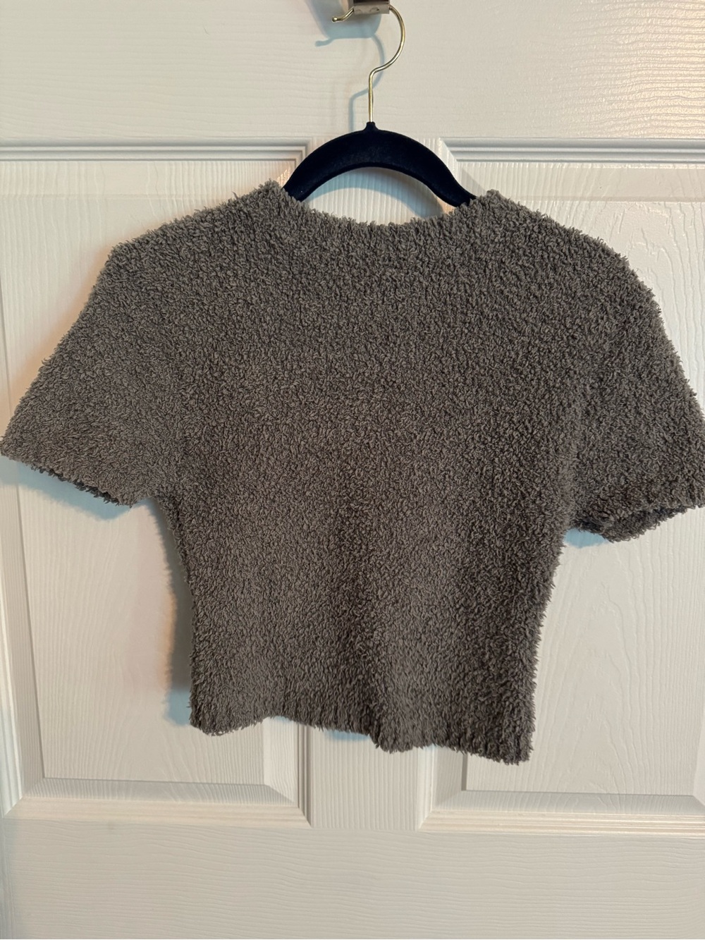 Skims Sherpa Teddy Crop Top L/XL Gray Short Sleeve Cropped